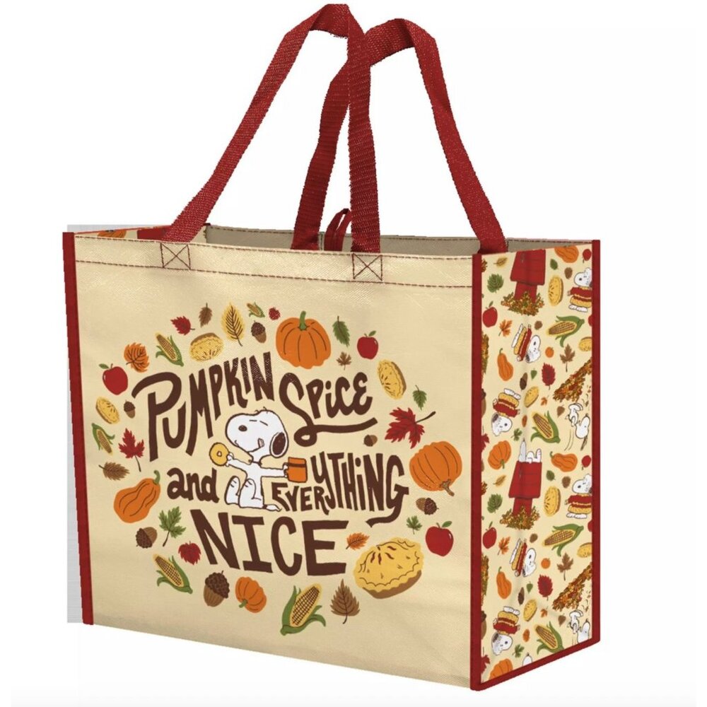 Snoopy Peanuts Pumpkin Spice Fall Harvest XL Tote Bag NWT